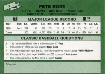 1987 Classic #1 Pete Rose Back