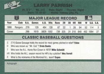 1987 Classic #25 Larry Parrish Back