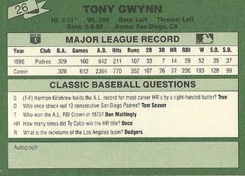 1987 Classic #26 Tony Gwynn Back