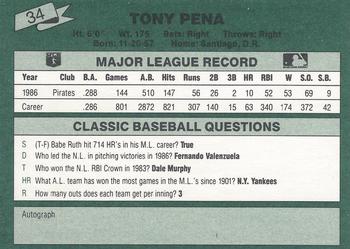 1987 Classic #34 Tony Pena Back