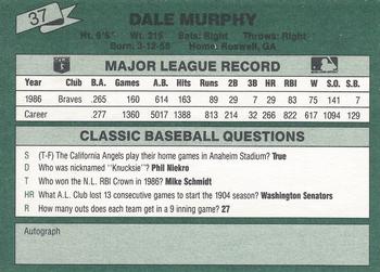 1987 Classic #37 Dale Murphy Back