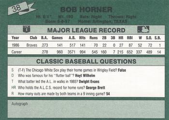 1987 Classic #38 Bob Horner Back