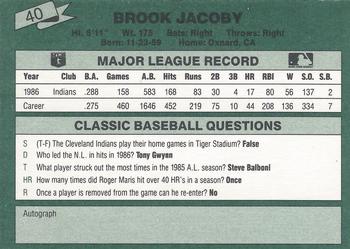 1987 Classic #40 Brook Jacoby Back