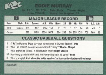 1987 Classic #51 Eddie Murray Back