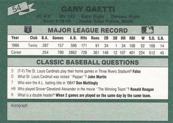 1987 Classic #54 Gary Gaetti Back