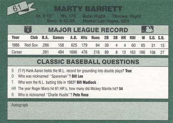 1987 Classic #61 Marty Barrett Back