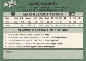 1987 Classic #33 Dave Parker Back