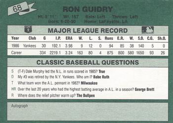 1987 Classic #68 Ron Guidry Back