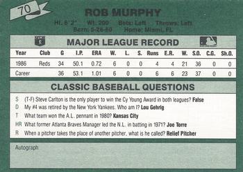 1987 Classic #70 Rob Murphy Back