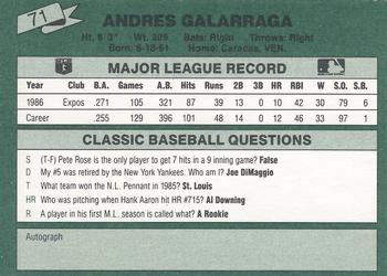1987 Classic #71 Andres Galarraga Back