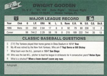 1987 Classic #72 Dwight Gooden Back