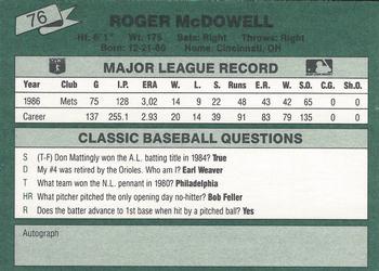 1987 Classic #76 Roger McDowell Back