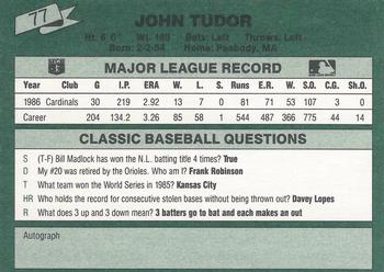 1987 Classic #77 John Tudor Back