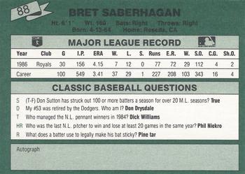 1987 Classic #88 Bret Saberhagen Back