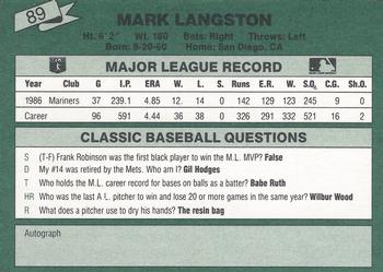 1987 Classic #89 Mark Langston Back
