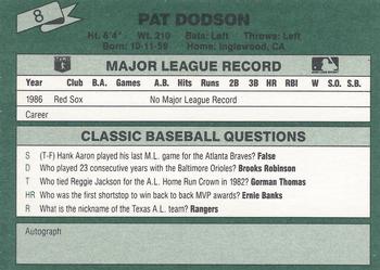 1987 Classic #8 Pat Dodson Back