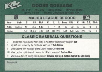 1987 Classic #96 Goose Gossage Back