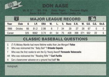 1987 Classic #99 Don Aase Back