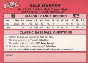 1988 Classic Red #156 Dale Murphy Back