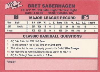 1988 Classic Red #172 Bret Saberhagen Back