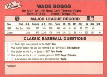 1988 Classic Red #155 Wade Boggs Back