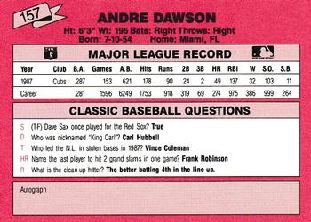 1988 Classic Red #157 Andre Dawson Back