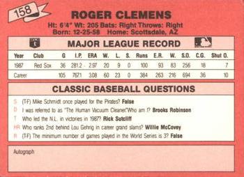 1988 Classic Red #158 Roger Clemens Back