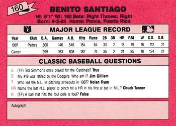 1988 Classic Red #160 Benito Santiago Back