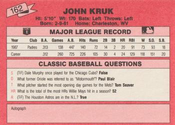 1988 Classic Red #162 John Kruk Back