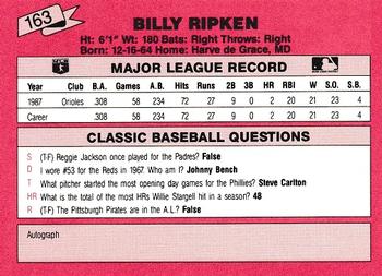 1988 Classic Red #163 Billy Ripken Back