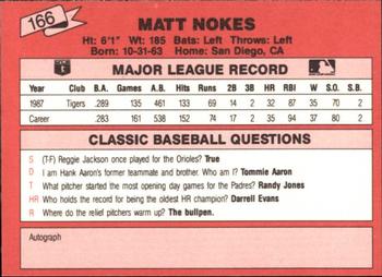 1988 Classic Red #166 Matt Nokes Back