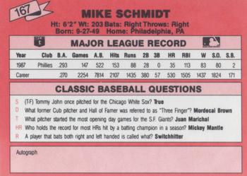 1988 Classic Red #167 Mike Schmidt Back