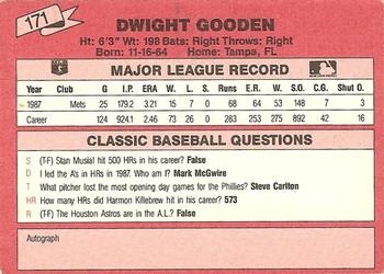 1988 Classic Red #171 Dwight Gooden Back