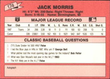 1988 Classic Red #174 Jack Morris Back