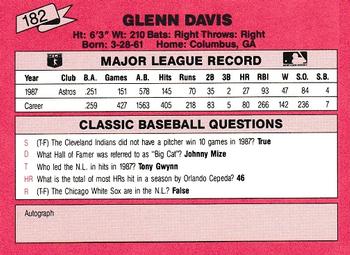 1988 Classic Red #182 Glenn Davis Back