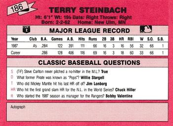 1988 Classic Red #186 Terry Steinbach Back