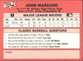 1988 Classic Red #189 John Marzano Back