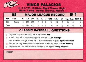 1988 Classic Red #191 Vicente Palacios Back