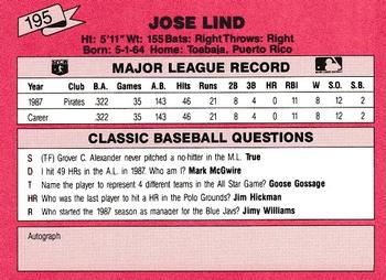 1988 Classic Red #195 Jose Lind Back