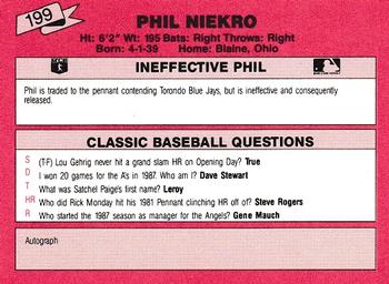 1988 Classic Red #199 Phil Niekro Back