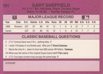 1989 Classic #101 Gary Sheffield Back