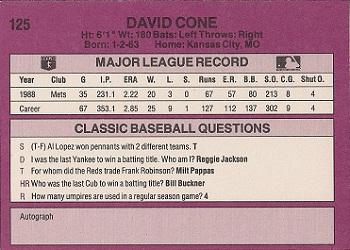 1989 Classic #125 David Cone Back