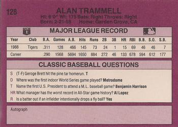 1989 Classic #128 Alan Trammell Back