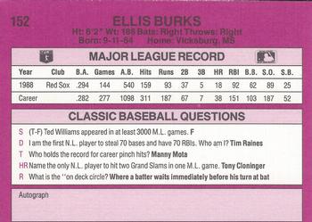 1989 Classic #152 Ellis Burks Back