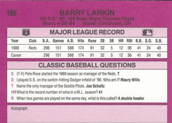 1989 Classic #165 Barry Larkin Back