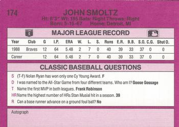 1989 Classic #174 John Smoltz Back