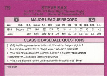 1989 Classic #179 Steve Sax Back
