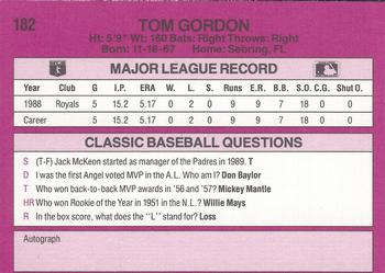 1989 Classic #182 Tom Gordon Back