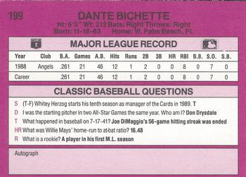 1989 Classic #199 Dante Bichette Back