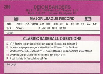 1989 Classic #200 Deion Sanders Back